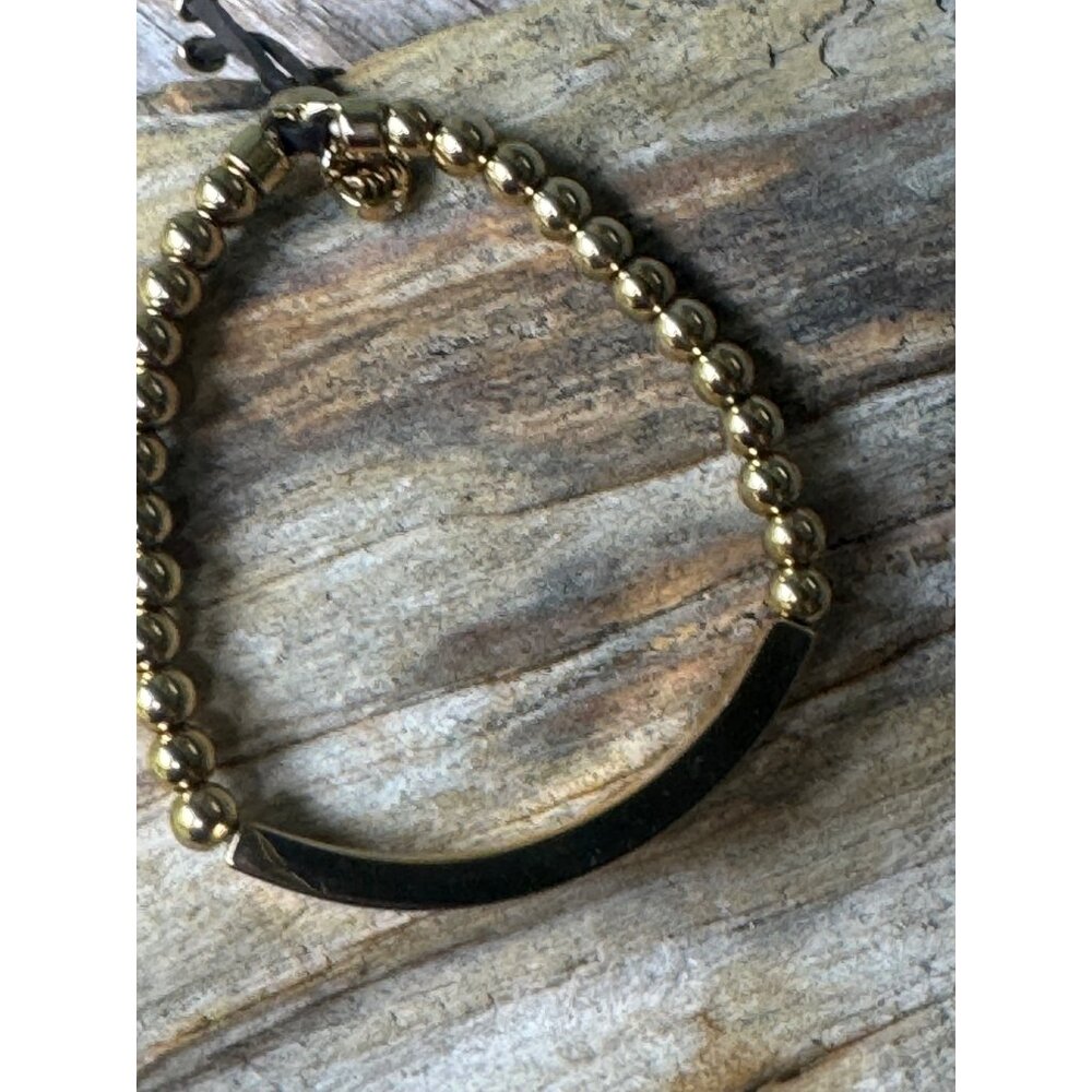 Michael Kors Bracelet Gold Tone Beaded With Engraved Bar And Adjustable Cord - Picture 5 of 6